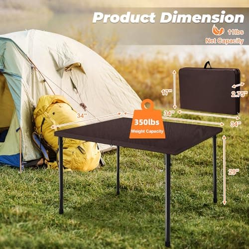 Outspurge 34" Folding Table, Portable Square Camping Card Table with Collapsible Legs & Carrying Handle, Plastic Tables for Outdoor Cooking,Camping,Picnic, Office, Party, Brown - Thumbnail 3