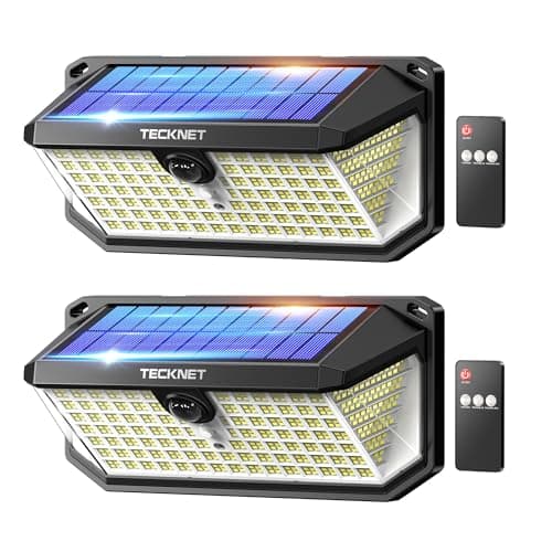 TECKNET 546 LED Motion Sensor Outdoor Lights with Remote Control & Hook,7500LM Solar Lights Outdoor with 2200mAh & IP66 Waterproof, 300° Angle & 3 Modes, Solar Lights for Patio Fence Garage 2 Pack - Image 1