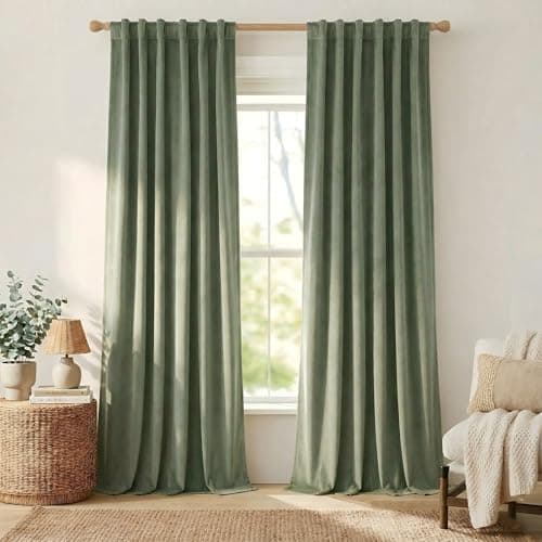 NICETOWN Sage Green Blackout Velvet Curtains 96 inches Long 2 Panels (52-inch Wide), Farmhouse and Sleek Velvet Drapes and Curtains for Doorway, Office, Dorm - Image 1