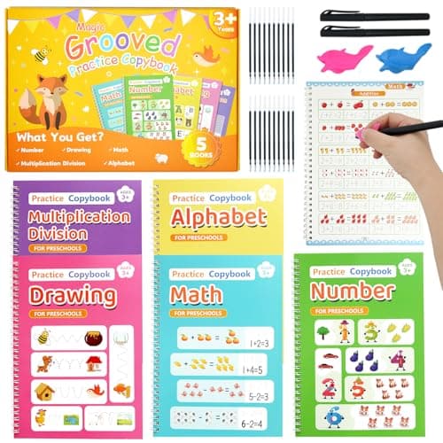 Elover Magic Grooved Writing Practice for Kid-Grooved Handwriting Practice for Kid 5-7 8-10- Magic Copybooks for KidsAges 3-5 Toys for Ages 5-7 Preschool Learning Activities (5 Book) - Image 1