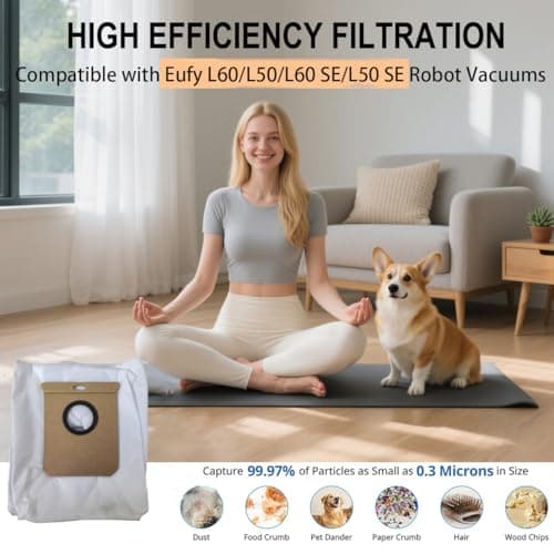 12 Pack Replacement Dust Bags compatible with Eufy L60 / L60 SE / L50 / L50 SE Robot Vacuum Bags for Eufy 3.6L Large Capacity Dust Bag for Home Office - Thumbnail 3