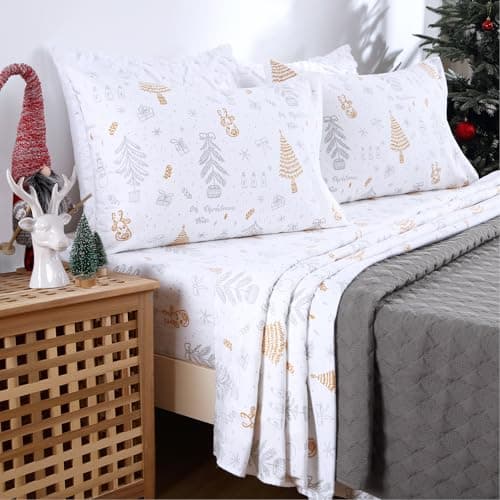 CAROMIO Christmas Bed Sheets King, Soft Brushed Microfiber Bed Sheet Set, 16 Inches Deep Pocket Fitted Sheet Winter Holiday Sheets Set (Tree, King) - Image 1