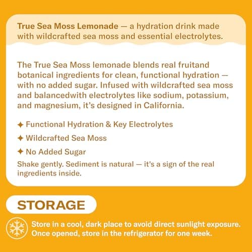 True Sea Moss Tropical Mango Lemonade – Single Flavor Pack with Classic & Electrolyte Formula Variation – Hydration Drink – 4 × 12 fl oz Bottles – Made in USA - Thumbnail 3