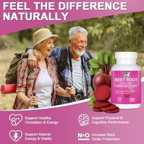 Beet Root Capsules - 1300mg Beetroot Powder Capsules for Natural Energy - 60 Vegan Beetroot Supplement Supports Blood Pressure, Athletic Performance, Digestive, Immune System (Beetroot) - Thumbnail 6