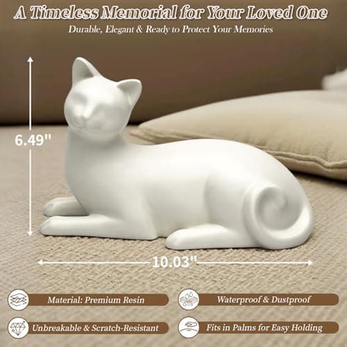 COSOWO Lying Cat Cremation Urn for Cats, White Ceramic Pet Memorial Urn for Cat Ashes, Keepsake Urn for Loss of Beloved Cat, Cat Remembrance Gift, White - Thumbnail 2