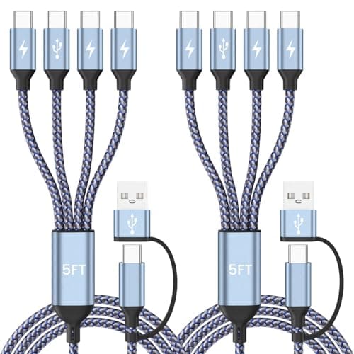 USB C Splitter Multi Charging Cable, USB A/C to USB C Cable[2Pack 5Ft], 4 in 2 Multi Charger Cord, with 4 Type-C Connectors, Travel Holiday Essentials Phone Charger Cord for Cell Phones and More - Image 1