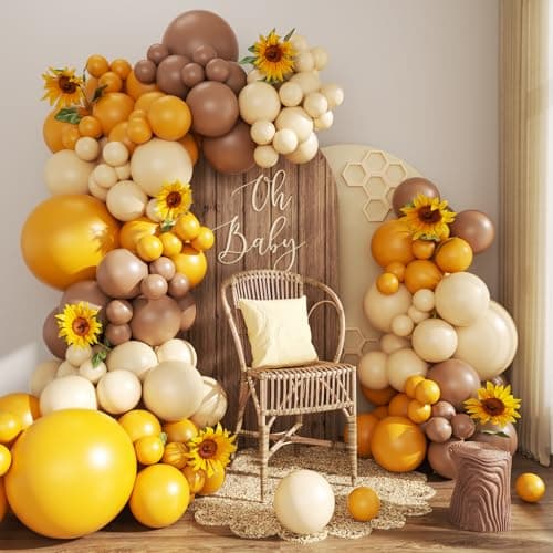 Bee Balloon Arch Kit Mustard Yellow Brown Ivory White Balloons for Sunflower Bee Theme Gender Reveal Birthday Party Baby Shower Decorations - Image 1