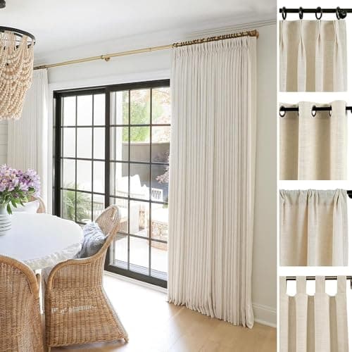TWOPAGES Liz Linen Custom Curtain Customizable Size Blackout Pleated Header Memory Trained Neutral Linen Textured Window Drapes for Living Room Bedroom Patio Door Ceiling Track and Rod,1 Panel - Image 1