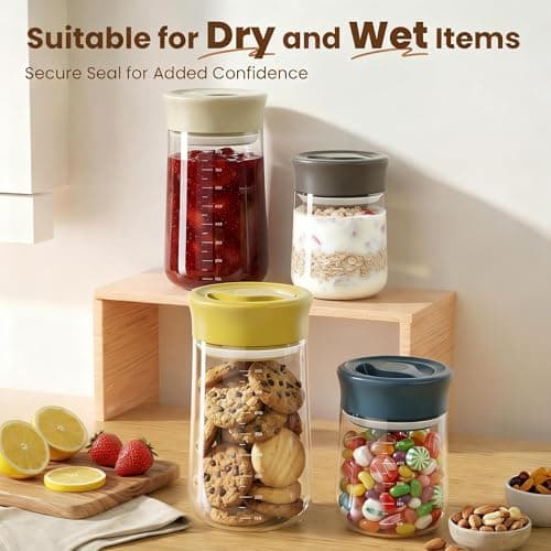OURCABECUE 2026 Upgrade Wide Mouth Mason Jar 27 oz, 90° Rotating Lid Glass Storage Jar, Food Grade Overnight Oats & Yogurt Jar, Dry Snacks Candies jar - Thumbnail 3