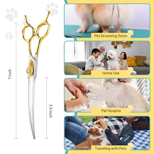 Ethyxe 7 Inch Curved Dog Grooming Scissors Made Of 440C Stainless Steel Professional Downward Curved Pet Face Trimming Shears with Jewelled Screw, Sharp & Comfortable for Groomers - Thumbnail 5