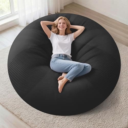 Homguava 5FT Bean Bag Chairs for Adults Teardrop BeanBag Chair Comfy Memory Foam Bean Bags Two-Tone Distressed Velvet&Corduroy Washable Cover for Living Room, Home (Corduroy, Black) - Image 1