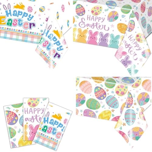Enpato Easter Tablecloth Plastic 3 Pcs Colorful Eggs Table Cloth 54x108 Inch Disposable Decorations Rectangle Spring Easters Egg Table Cover for Easters Tables for Spring Easter-Themed Party (Easter) - Image 1