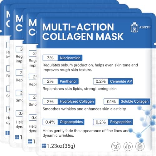 ABOTE Collagen Facial Sheet Mask - Overnight Jelly Gel Transforming from White to Transparent for Glass Glow Skin, Boost Elasticity, Even Skin Tone & Hydrate, 1.23oz (35g) x 4 Pack - Image 1
