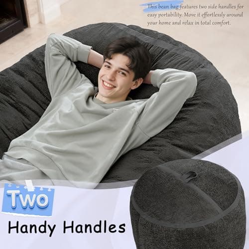 Homguava 5FT Bean Bag Chair Giant Bean Bag Chairs for Adults with Memory Foam Filled,Beanbag Chair with Soft Faux Fur Cover,Comfy Bean Bag Sofa Lounger for Living Room,Game Room,Bedroom - Thumbnail 6