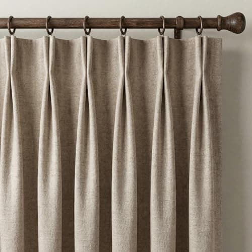 NICETOWN 395GSM Heavyweight Pinch Pleat Oatmeal Faux Linen Curtains 84" Long, Room Darkening Thermal Drapes for Bedroom, Double-Sided Thick Textured Privacy Panel (2 Panels, W40 x L84) - Image 1