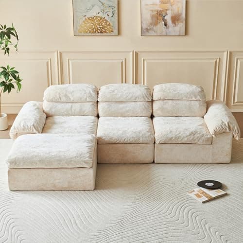 Ayovoch Boneless Couch, L Shaped Cloud Couches for Living Room, Comfy Fluffy Modular Sectional Sofa, Deep Seat Memory Foam Lounger with Left Facing Chaise, Free Combination, Beige - Thumbnail 6