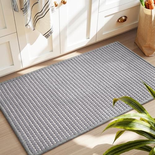 PADOOR Kitchen-Rugs Non-Slip Washable, Absorbent Kitchen Mats for Floor, Soft Braided Kitchen-Mat, Farmhouse Rugs for Kitchen Floor, in Front of Sink, Laundry, Hallway (Grey, 20"x32") - Image 1