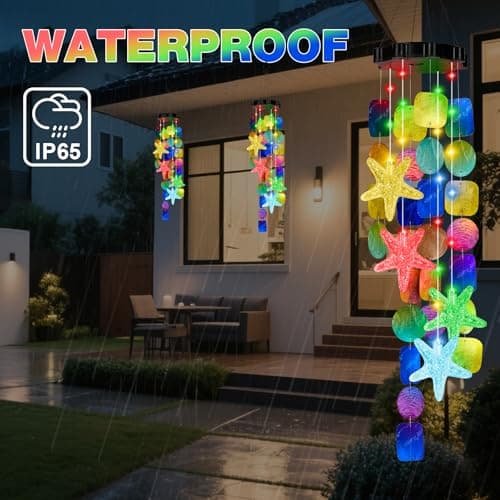 Valentines Day Gifts Solar Wind Chimes for Outside Garden, Handcrafted Capiz Shell Wind Chime Lights Outdoor Ocean/Beach Themed Gift for Mom Grandma Women Mother’s Day - Thumbnail 3