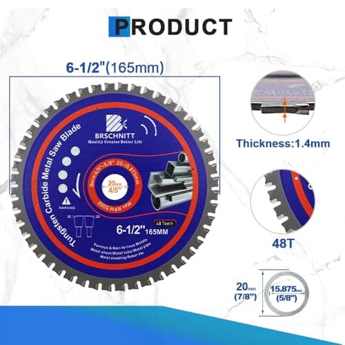 6-1/2" Metal Cutting Circular Saw Blade - BRSCHNITT 1pcs Tungsten Carbide Tipped TCT Saw Blades for Steel, Nickel, Titanium, Ferrous Metals, Steel Pipe（48T Arbor:4/5"-5/8"） - Thumbnail 2