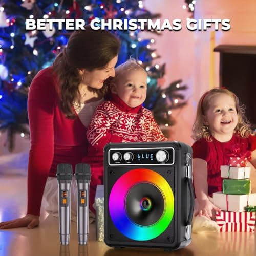 VOSOCO Karaoke Machine with 2 Wireless Microphones, Portable Bluetooth Speaker for Adults Kids, PA Systems Support TWS Echo Adjust TF USB AUX for Home Party Outdoor Travel - Thumbnail 5
