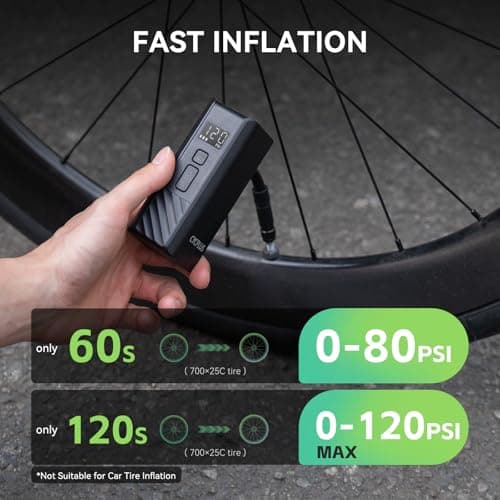 CYCPLUS Electric Bike Pump, A3Mini, 120 PSI, Brushless Motor, with Display - Thumbnail 4