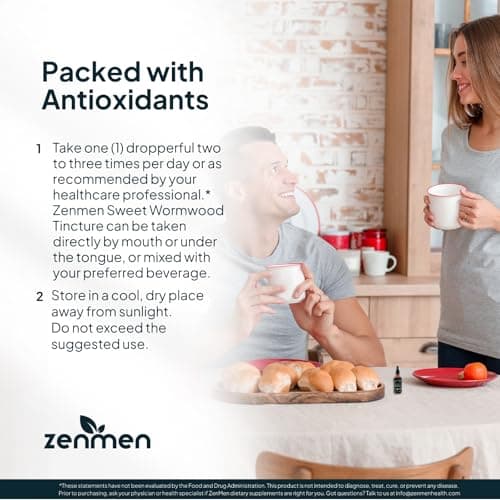 Zenmen Organic Sweet Wormwood (Artemisia Annua) Extract- Immune Support and Source of Antioxidants - 2.32 fl oz / 60ml, Vegan, Manufactured in The USA - Thumbnail 4