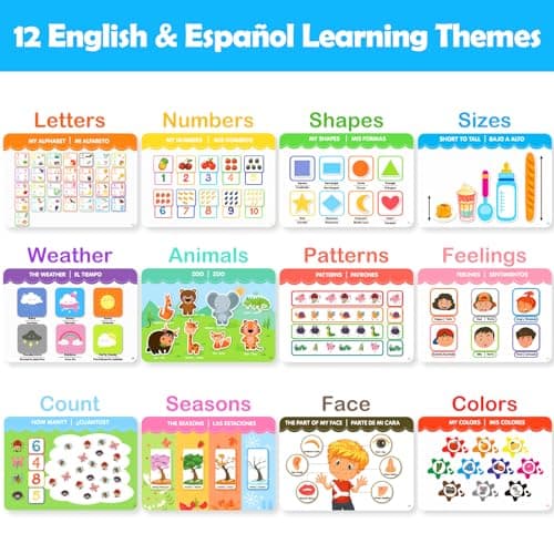 Spanish & English Bilingual Montessori Books for Toddlers 3-4-5, Pre-Assembled Reusable Sticker Activities Toy for Kids to Learn Spanish - Speech Therapy Easter Gifts for Kid - Juguetes Para Niñas - Thumbnail 2