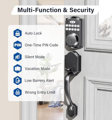 zafano Door Lock with 2 Lever Handles - Keyless Entry Door Lock, Electronic Keypad Deadbolt, Digital Smart Code & Front Handle Sets, Auto-Locking, Easy Installation (Matte Black) - Thumbnail 4