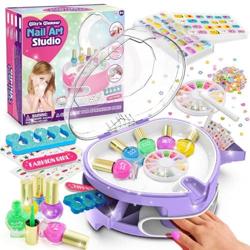 Ylovetoys Kids Nail Polish Set for Girls, Nail Art Kit for Kids Ages 7-12, All-in-One Nail Dryer Salon with Press On False Nails, Non-Toxic Polish, Stickers, DIY Decorative, Gift Toys for Girls - Image 1