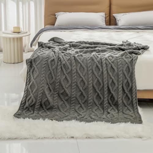 bearberry Plush Fleece Blanket Ultra Cozy & Warm Cable Knit - Machine Washable Throw for Living Room, Bedroom, Office | Lightweight Fuzzy Blanket for Adults, Kids, Pets (Grey, 40”x50”) - Thumbnail 4