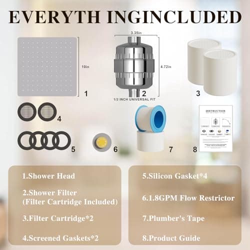Vapralis Filtered Shower Head with 20-Stage Shower Filter,Two Replacement Filter Cartridges,Rain Shower head High Pressure for Removing Chlorine and Harmful Substances(10 Inch, Chrome Finish) - Thumbnail 2