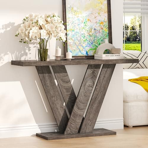 karlott 51 Inch Console Table, Farmhouse Entryway Table with V-Shaped, Wood Sofa Table Behind Couch Table, Narrow Entryway Accent Table for Living Room, Hallway, Entrance, Foyer, Easy Assembly, Grey - Image 1