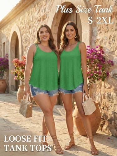 ATHMILE Women's Tank Tops Eyelet Embroidery Sleeveless Spaghetti Strap Tops Scoop Neck Sexy Loose Fit Casual Summer Flowy Cami 2026 Grass Green - Thumbnail 5