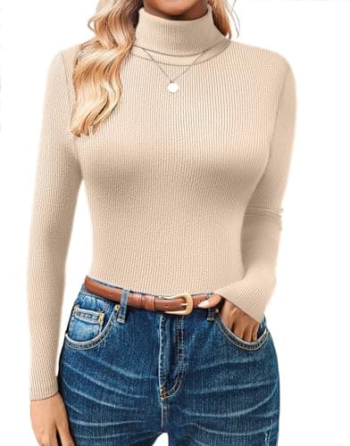 GKBK Women's Turtleneck Sweaters Long Sleeve Ribbed Basic Tees Shirts Lightweight Thermal Underwear Warm Layering Tops Fall Outfits 2025 Trendy Apricot - Image 1