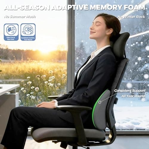 MXPOLY Lumbar Support Pillow for Office Chair & Car - All-Season Adaptive Memory Foam, Ergonomic Back Support for Lower Back Pain Relief, Stay-Put Non-Staining Silicone Grip (Gray) - Thumbnail 2