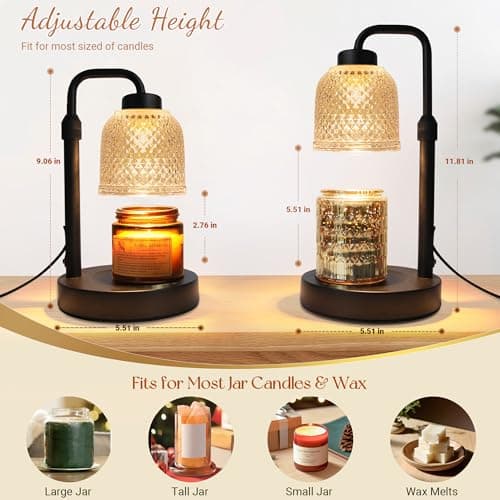 AIFEI Candle Warmer Lamp with Timer, Dimmable Adjustable Height Candle Lamp, Birthday Gifts for Women Mom Sister Friends, House Warming Gifts New Home, Candle Lamp Warmer with 2 Bulbs - CoalBlack - Thumbnail 2