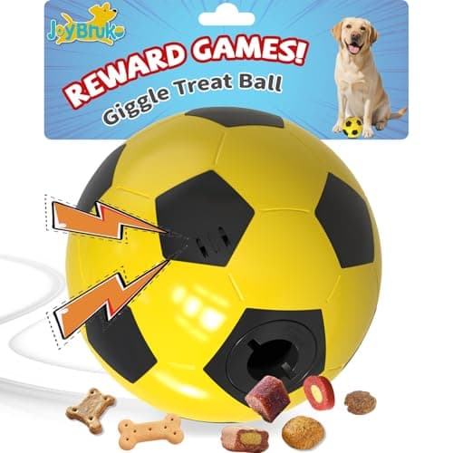 JoyBruko Interactive Dog Toys Treat Dispensers - Giggle Squeaky Dog Soccer Ball Rewards Puzzle to Keep Them Busy, Mental Stimulation Enrichment Food Dispensing for Small Medium Large Breeds, Yellow - Image 1