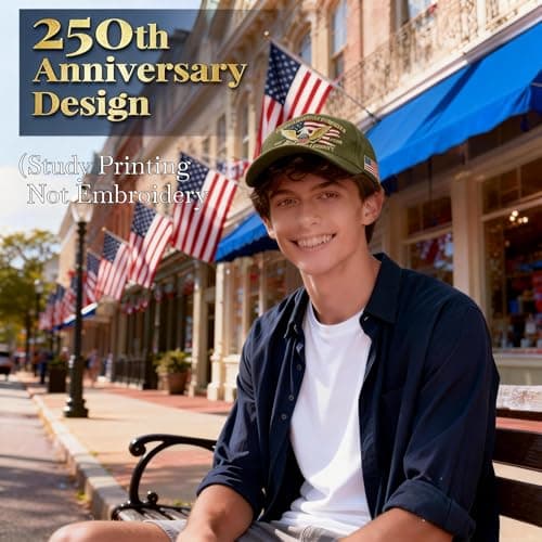 SOIMOE 250 Anniversary USA Hat for Men Women,Eagle Printed Adjustable Baseball Cap,Patriotic 250th Gift for Husband,Veteran(Green) - Thumbnail 2