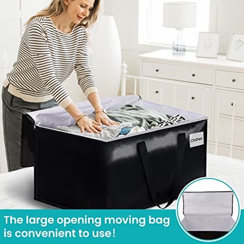 EpicTotes Extra Large Moving Boxes-Moving Bags with Zipper, Carrying Handles and Tag Pocket-Moving Supplies for Space Saving-Totes for Storage - for moving, Storage, Camping and Travel 93L-4 Pack - Thumbnail 5