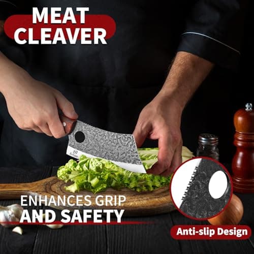 Ethyxe Butcher Knife Set – 3PCS Hand Forged Kitchen Knife Set with Serbian Chef Knife, Viking Boning Knife & Meat Cleaver, High Carbon Steel for Meat Cutting, Outdoor BBQ, Camping, Gift for Men - Thumbnail 4