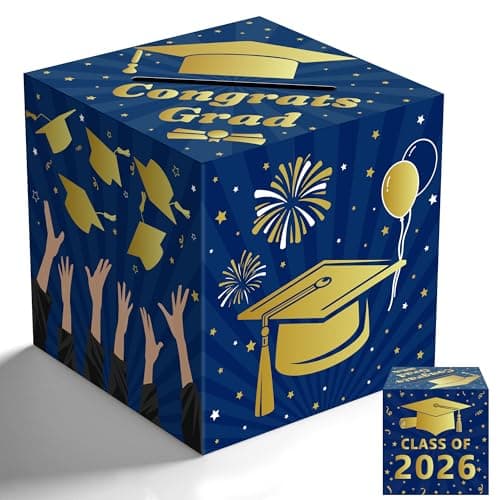OHOME Graduation Decorations 2026 - Blue Gold Graduation Card Box for Graduation Decorations Class of 2026 - Graduation Party Decorations Decor Supplies Favors,Graduation Centerpieces 2026 - Image 1