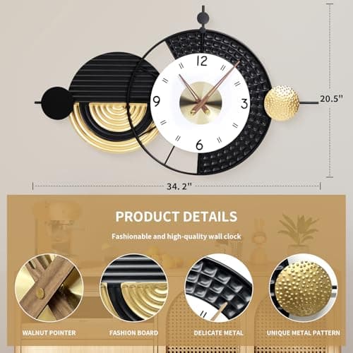 Anmotpe Large Modern Wall Clocks Big Wall Clock Nordic Style Metal Dial Battery Operated Clocks for Living Room Kitchen Bedroom 20.8X34.2inch - Thumbnail 2
