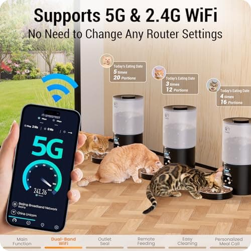 Automatic Cat Feeder with 5G WiFi : 5L Automatic Dog Feeder with Sealed Outlet, Timed Auto Cat Food Dispenser with APP Control for Pets, Detachable for Easy Clean - 21 Cup - Thumbnail 3
