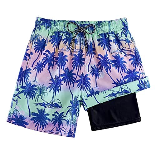 Cozople Boy's Quick Dry Swim Trunks Hawaii Palm Tree Graphic Bathing Suit Swimwear UPF 50+ Boxer Brief Liner Anti Chafe Swimsuit Beach Board Shorts for Casual Swimwear with Pockets - Image 1