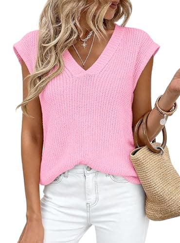 PRETTYGARDEN Women's 2026 Lightweight Sweaters Vest Spring Trendy Cap Sleeve V Neck Knit Tank Tops Summer Going Out Outfits (Pink,XX-Large) - Image 1