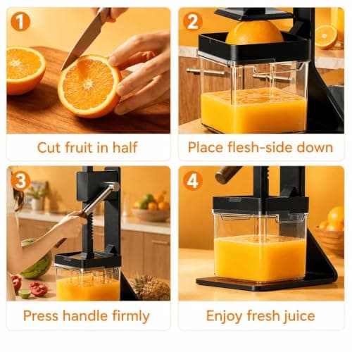Kundita Premium Aluminum Manual Citrus Juicer, Heavy Duty Hand Squeezer for Fresh Orange Lemon Lime Juice, Perfect for Health Enthusiasts & Home Wellness Kitchens, Black - Thumbnail 6