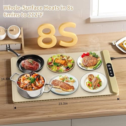 Food Warming Mat with Protective Table Mat, Graphene Fast Full-Surface Heating Mat, Electric Warming Tray with 6 Temperature and 6HoursTimer, Portable Rollable Food Warmer Perfect For Parties Buffet - Thumbnail 4