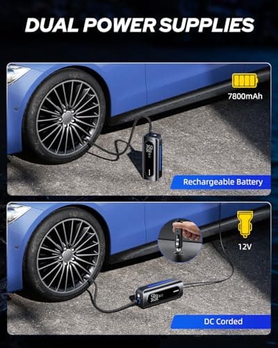 AUTOONE Tire Inflator Portable Air Compressor - 4X Faster 150PSI Cordless Air Pump with Digital Tire Pressure Gauge, 12V Car Power Adapter - For Car, Motorcycle, Bike, Ball and More - Thumbnail 4