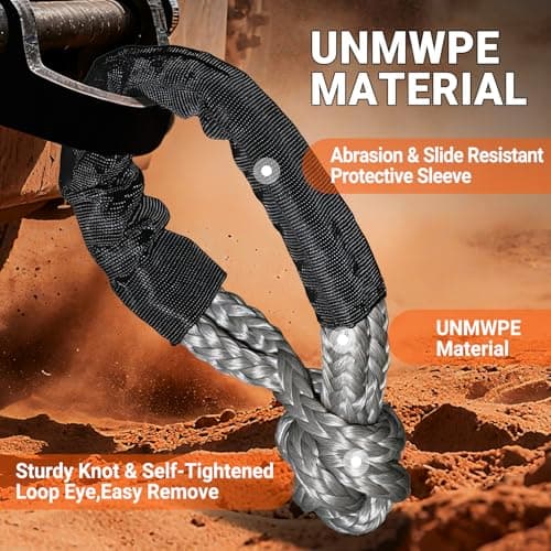 DAJOUJS Synthetic Soft Shackle Rope 1/2 Inch x 22 Inch Gray Recovery Tow Shackles with Red Recovery Ring 56,000lbs Breaking Strength Offroad Soft Shackle Recovery Kit for Truck, Jeep, SUV, UTV, ATV - Thumbnail 4