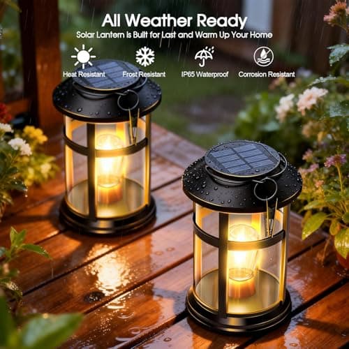 GARPAR Solar Lanterns Outdoor Waterproof with Wall Mount Kit, Upgraded Brighter Hanging Solar Lights for Outside, Auto On/Off Solar Powered Lantern for Garden Yard Patio Porch Decor, Gift for Mom - Thumbnail 2